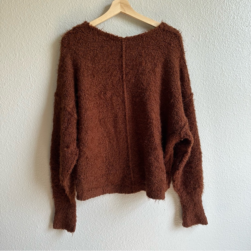 Free People Icing V-Neck Mocha Java Brown Oversized Sweater Size Small - Picture 9 of 11